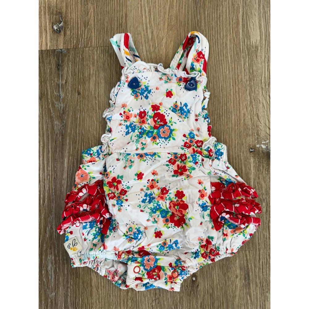 Wildflowers Floral Ruffle Bubble Romper Toddler Size 2 White Multi Sunsuit Boho